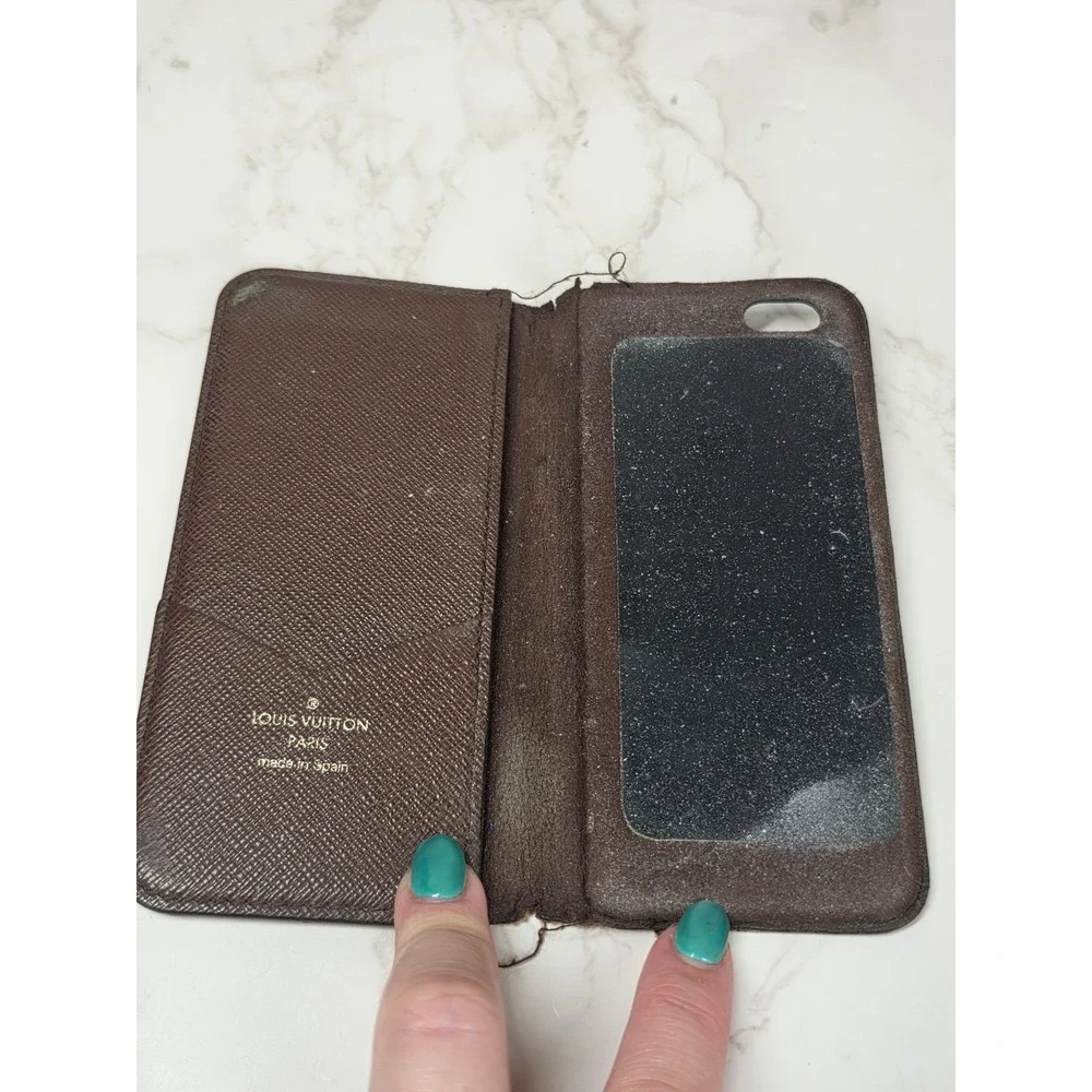 Louis Vuitton Monogram Canvas Phone Case Folio Brown Made in Spain For Materials